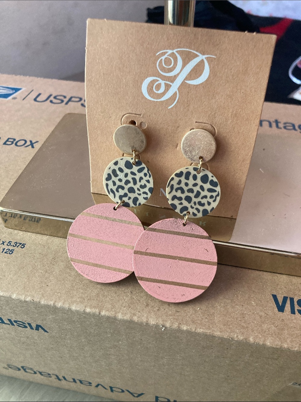 Plunder Gold and Cream Leopard Disc Drop Earrings